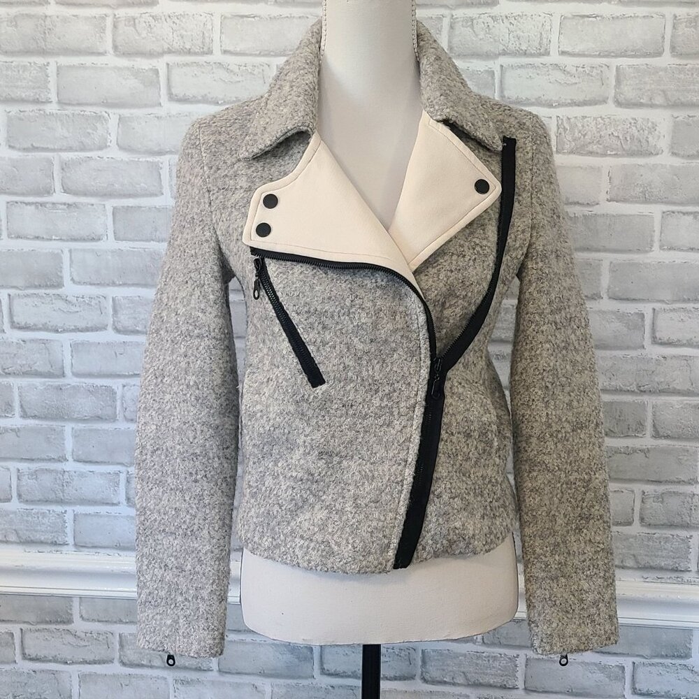 Cara Loren Gray Wool Blend Moto Jacket Asymmetrical Zipper Women Small Outerwear